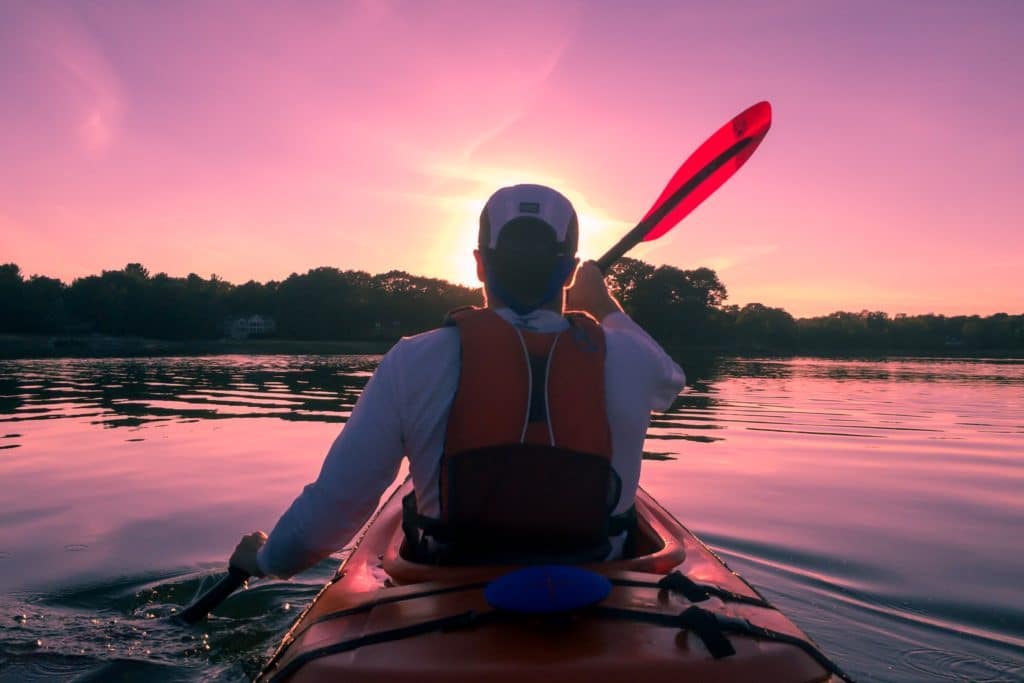 Cherry Creek Reservoir kayaker at sunrise